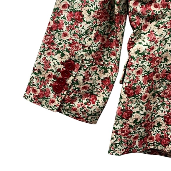 TALBOTS Floral Print Cotton Blazer Three Button Red Burgundy Rose Size Small - Picture 5 of 10